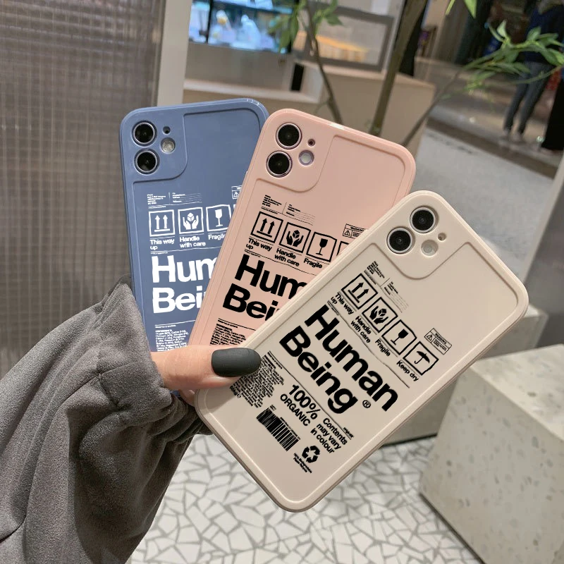 

Lens Protection Phone Case Jelly Color Street Trend Culture Brand HUMAN BEING Soft Cover For iPhone11 8Plus 14 13 12Pro XSMax XR