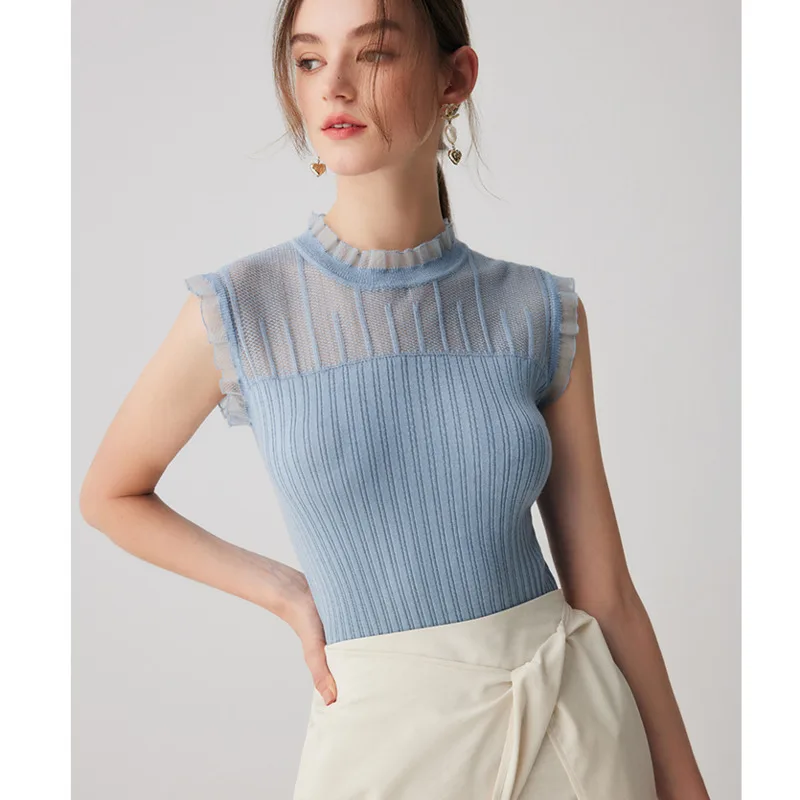 Spring Summer Lace Sleeveless Knitted Wool Slim Tank Tops For Women Ruffle Slim Elegant Solid Color Tops
Spring Summer Lace Sleeveless Knitted Wool Slim Tank Tops For Women Ruffle Slim Elegant Solid Color Tops
