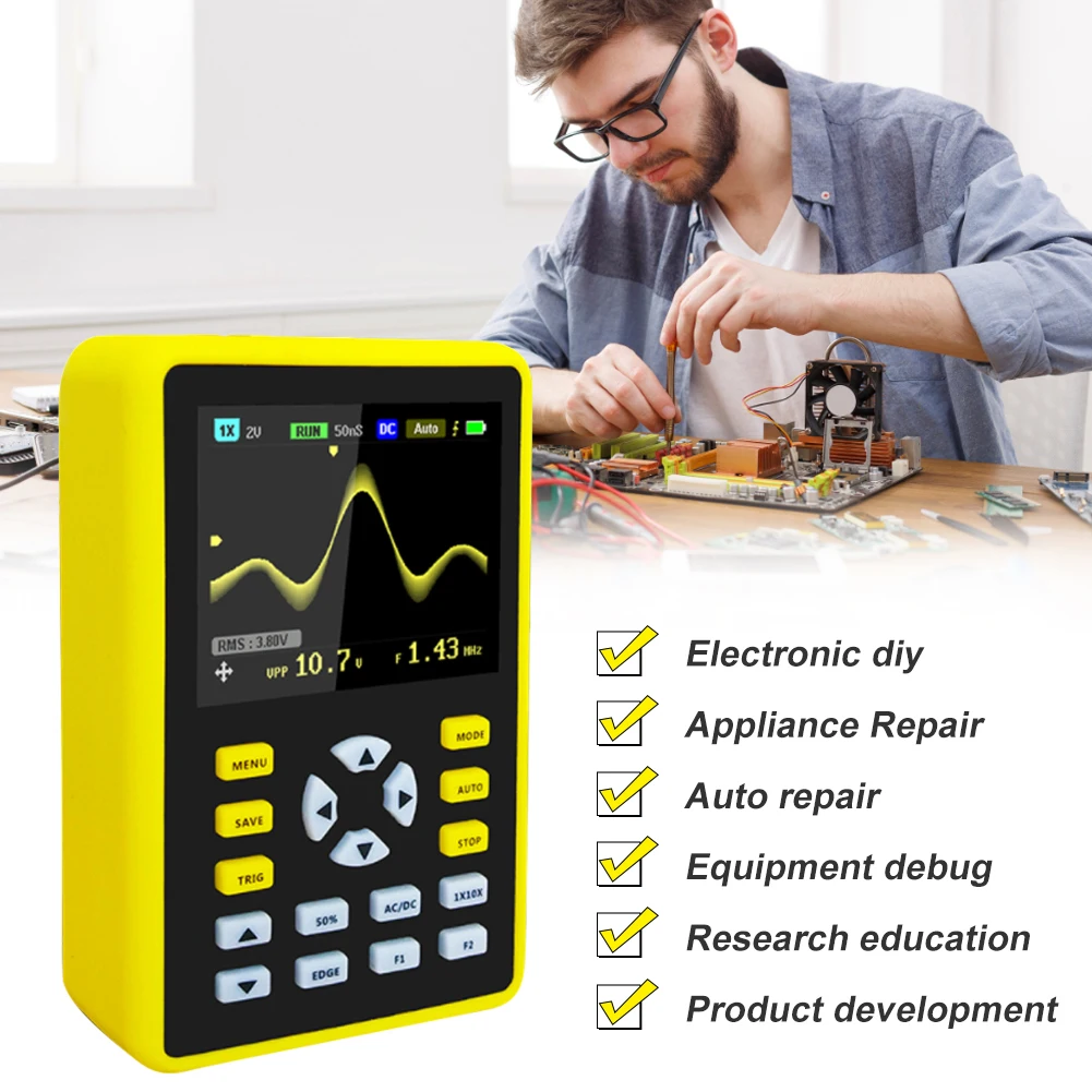 High Quality 2.4-inch Screen Digital Oscilloscope Signal Generator with 100MHz Bandwidth 500MS/s Sampling Rate
High Quality 2.4-inch Screen Digital Oscilloscope Signal Generator with 100MHz Bandwidth 500MS/s Sampling Rate