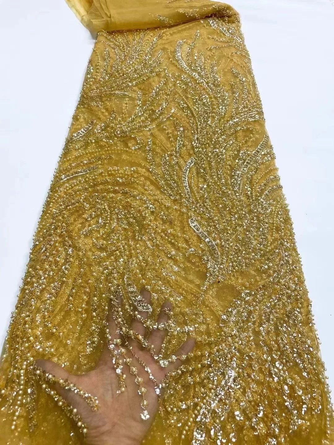 Gold African Beads Lace Fabric 2022 High Quality Lace Nigerian Lace Fabric With Sequins Groom French Net Lace Fabric For Dress
Gold African Beads Lace Fabric 2022 High Quality Lace Nigerian Lace Fabric With Sequins Groom French Net Lace Fabric For Dress