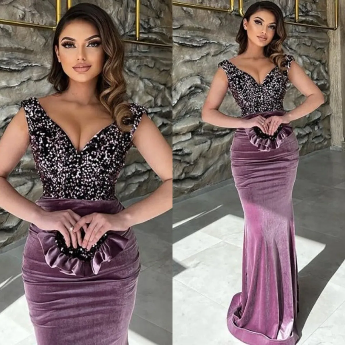 Exquisite Purple Sequins Evening Dresses Velour Mermaid Prom Dress Floor Length Party Gown Robes De Mariee
Exquisite Purple Sequins Evening Dresses Velour Mermaid Prom Dress Floor Length Party Gown Robes De Mariee