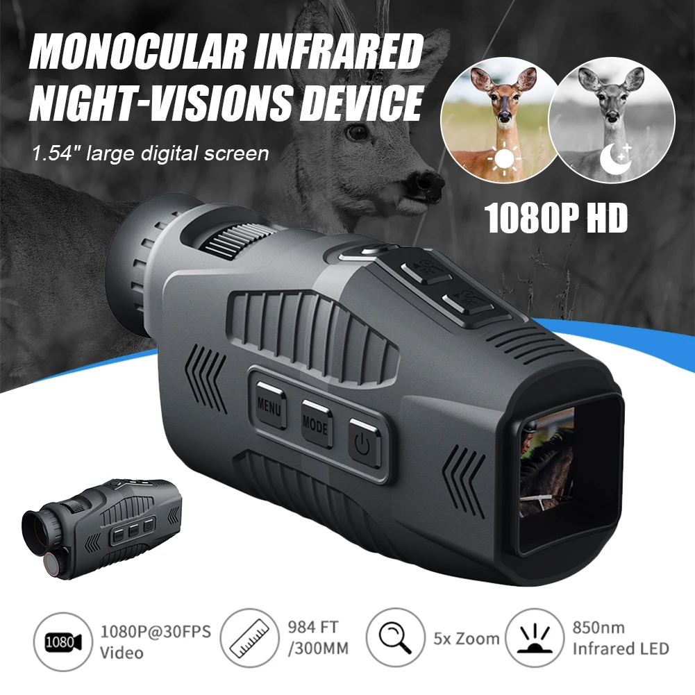 5X Monocular Night Vision Device Infrared Hunting Telescope 1080P HD Digital Zoom Day Night Use Hunting Telescope Full Dark 300M
5X Monocular Night Vision Device Infrared Hunting Telescope 1080P HD Digital Zoom Day Night Use Hunting Telescope Full Dark 300M