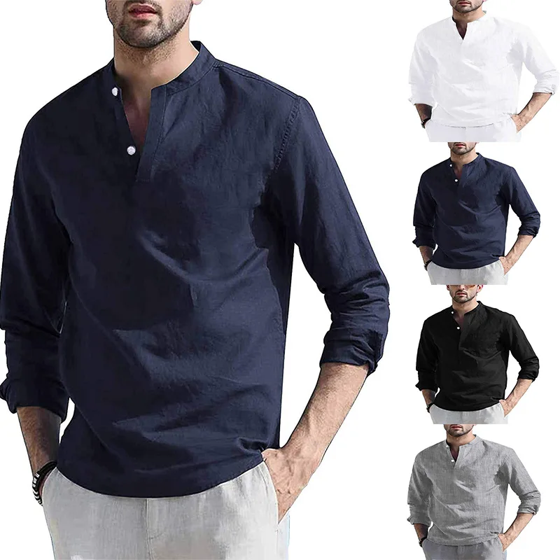 summer men's V-neck European size shirt cotton linen youth casual loose stand-up collar shirt
summer men's V-neck European size shirt cotton linen youth casual loose stand-up collar shirt