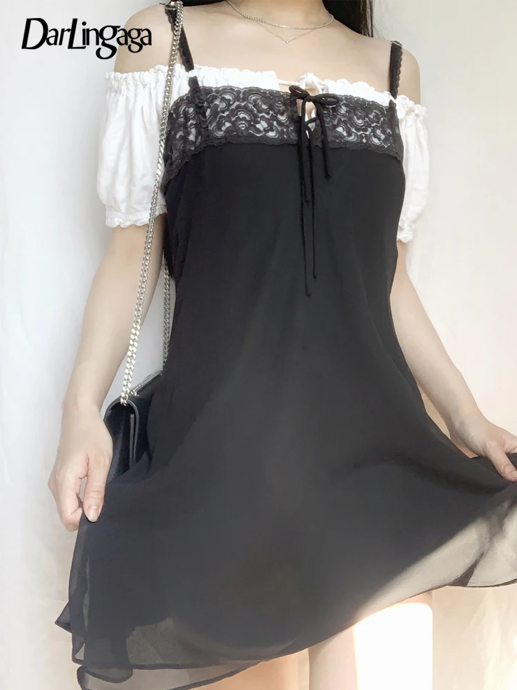 Darlingaga Spaghetti Strap Lace Spliced Casual Black Chiffon Dress Women Fashion Tie Up Bow Summer Dress Beach Outfits Y2K Retro
Darlingaga Spaghetti Strap Lace Spliced Casual Black Chiffon Dress Women Fashion Tie Up Bow Summer Dress Beach Outfits Y2K Retro