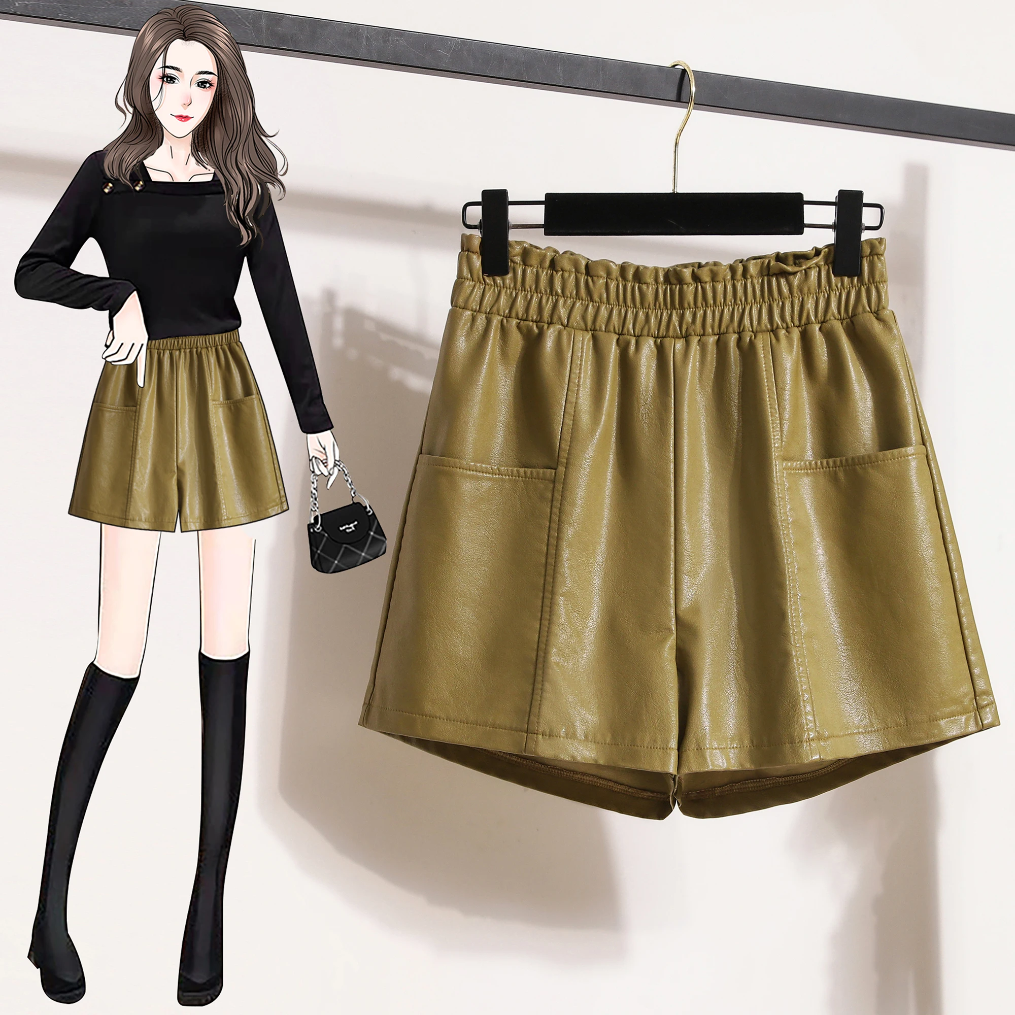 High Waist Wide Leg Black Shorts Women Spring Solid Short Casual Thicken Warm Ladies Leather Shorts Elastic 2022
High Waist Wide Leg Black Shorts Women Spring Solid Short Casual Thicken Warm Ladies Leather Shorts Elastic 2022