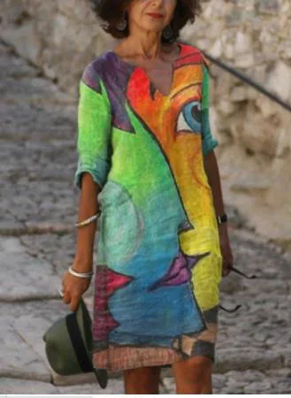Vintage Geometry Print Dress Women 2021 Summer Elegant V-Neck Half Sleeves Knee Length Dresses Female Casual Loose Vestidos
Vintage Geometry Print Dress Women 2021 Summer Elegant V-Neck Half Sleeves Knee Length Dresses Female Casual Loose Vestidos