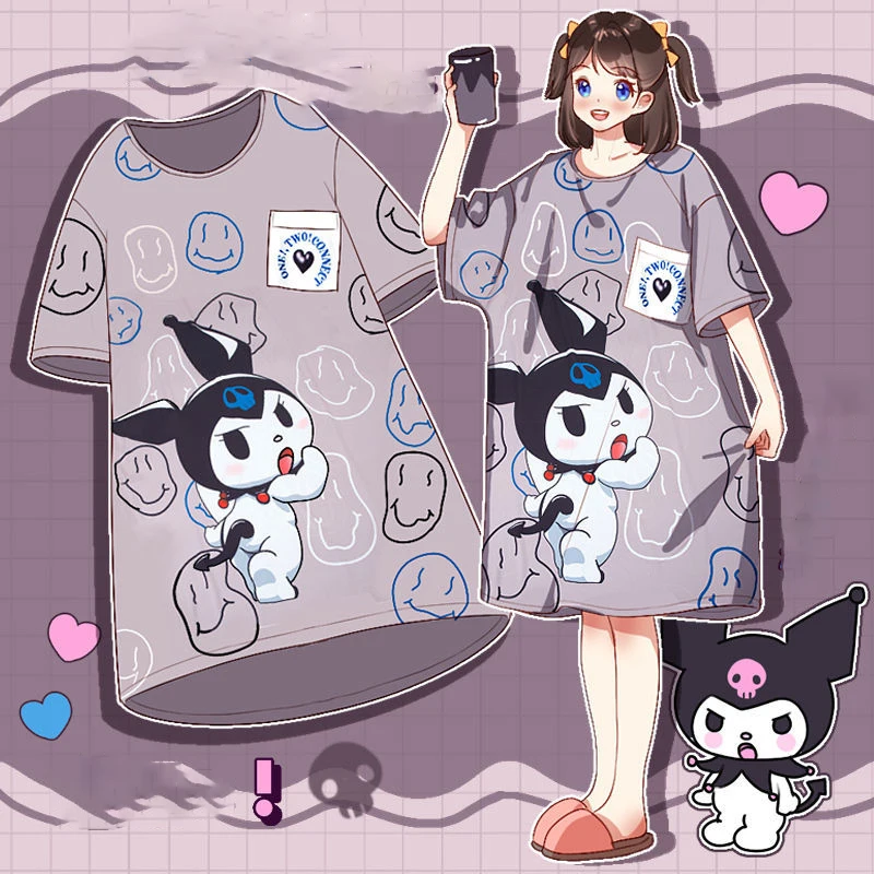 Kawaii Kuromi Nightdress Cartoon Japanese Sanrio Women's Summer Short-Sleeved Thin Section Large Ice Silk Pajamas Home Service
Kawaii Kuromi Nightdress Cartoon Japanese Sanrio Women's Summer Short-Sleeved Thin Section Large Ice Silk Pajamas Home Service