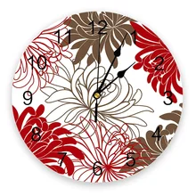 Floral Red Chrysanthemum Kitchen Round Wall Clocks Desktop Digital Clock Non-ticking Creative Childrens Room Wall Watch