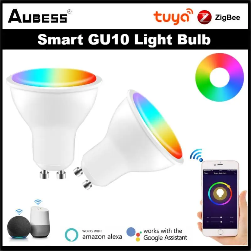 

TUYA Zigbee Smart GU10 Light Bulb Spotlight RGB+CCT 100-240V 5W Dimmable LED Lamp Remote Control By Alexa Google Home Yandex