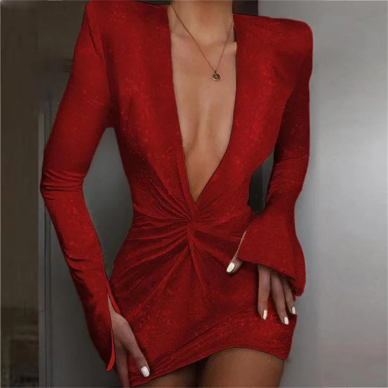 Ladies Sexy V Neck Dress Shining Women Bandage Dresses Designer Fashion Sparkly Party Long Sleeve Cross Vestidos
Ladies Sexy V Neck Dress Shining Women Bandage Dresses Designer Fashion Sparkly Party Long Sleeve Cross Vestidos