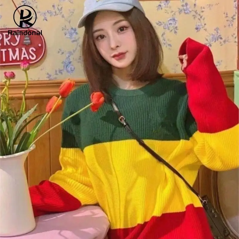 Raindonal Flower Contrast Red Yellow Green Stitching Women Couples Loose Casual Knitted Sweater Over Plus Size Dress Oversized
Raindonal Flower Contrast Red Yellow Green Stitching Women Couples Loose Casual Knitted Sweater Over Plus Size Dress Oversized