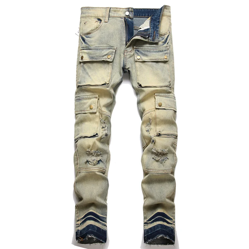 Men's jeans Destroyed Hole Pactchwork Pantalones Hombre Denim Multi-Pocket High Quality Male Comfortable Advanced Biker Design
Men's jeans Destroyed Hole Pactchwork Pantalones Hombre Denim Multi-Pocket High Quality Male Comfortable Advanced Biker Design