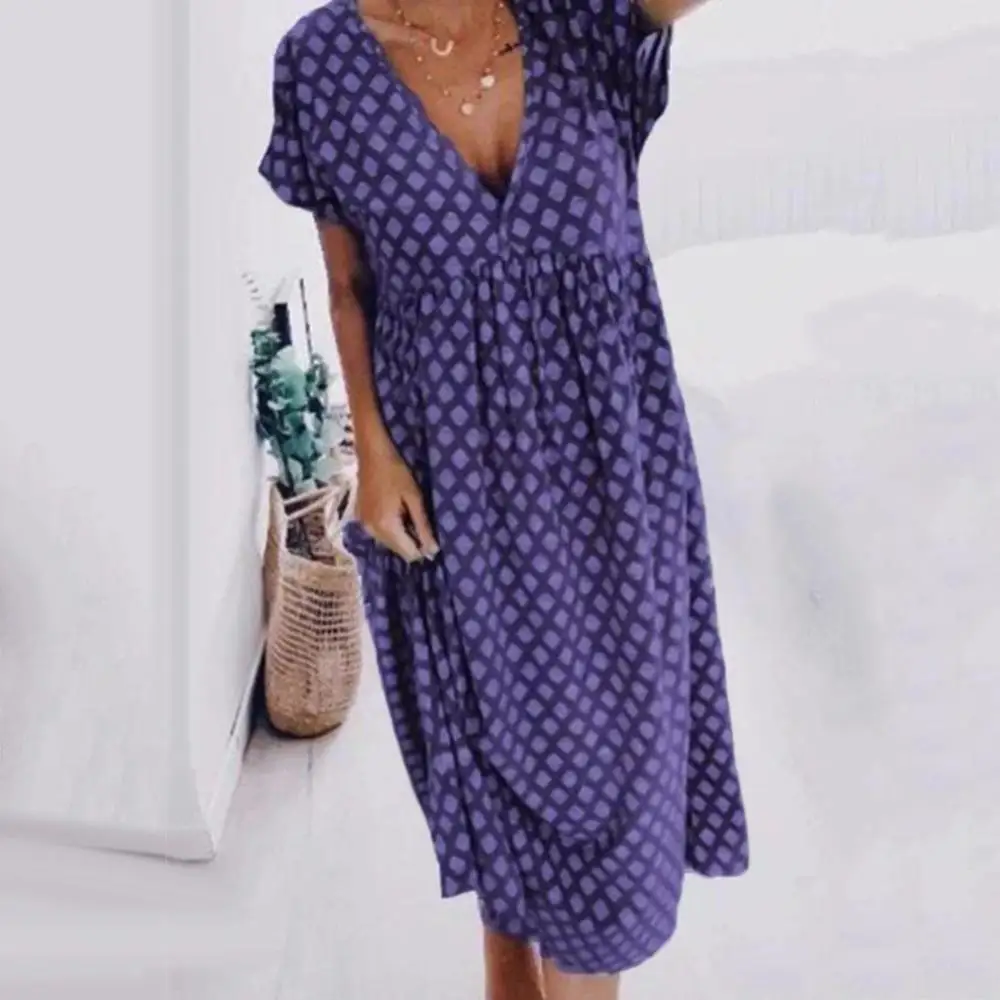 Dress Women Loose Short Sleeve Midi Dress Boho Deep V Neck Geometric Print Large Hem Midi Dress 
Dress Women Loose Short Sleeve Midi Dress Boho Deep V Neck Geometric Print Large Hem Midi Dress