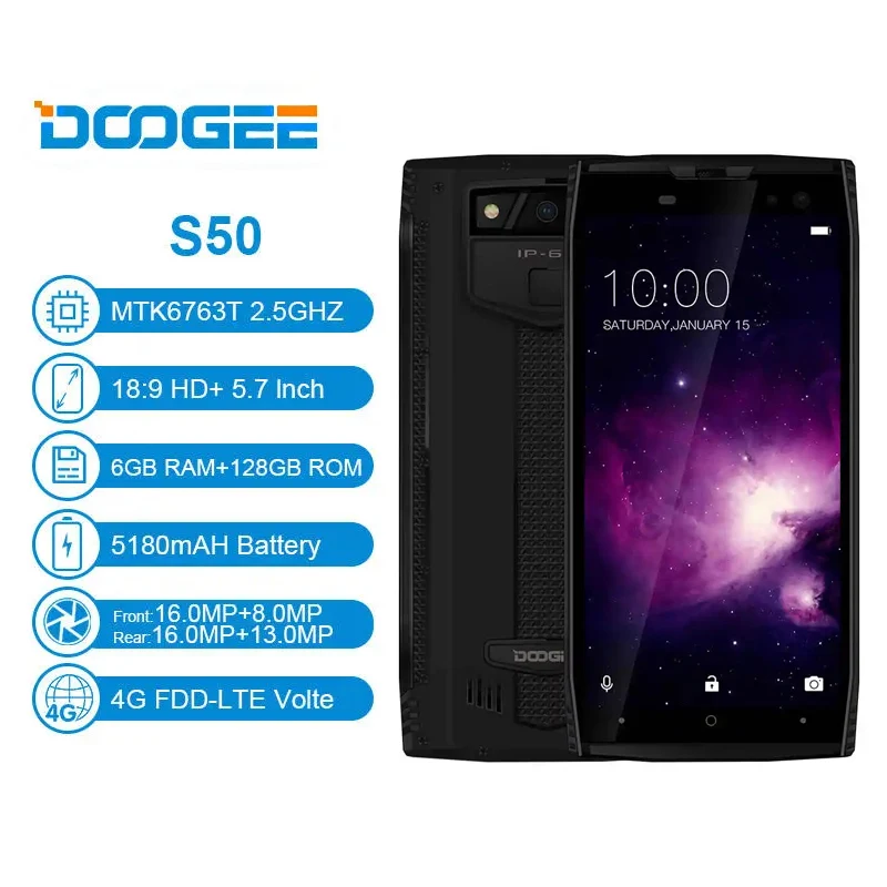 

Original DOOGEE S50 Android Mobile Phone 5.7 Inches 6GB RAM 64/128GB ROM Octa Core MTK Helio P23 Smartphone WCDMA LTE Cellphone