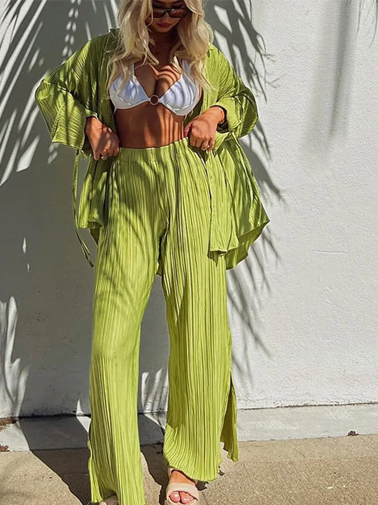 Women's Shirt Pleated Long Sleeves Lapel Cardigan Slit Trousers Two Piece Shirts High Waist Pants Suit Elegant Casual Homewear
Women's Shirt Pleated Long Sleeves Lapel Cardigan Slit Trousers Two Piece Shirts High Waist Pants Suit Elegant Casual Homewear