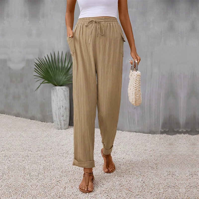 2023 Autumn Women's Trousers Elasticated Casual Loose High Waist Solid Colour Tie Pleated Pants Wide Leg Pants Commute
2023 Autumn Women's Trousers Elasticated Casual Loose High Waist Solid Colour Tie Pleated Pants Wide Leg Pants Commute