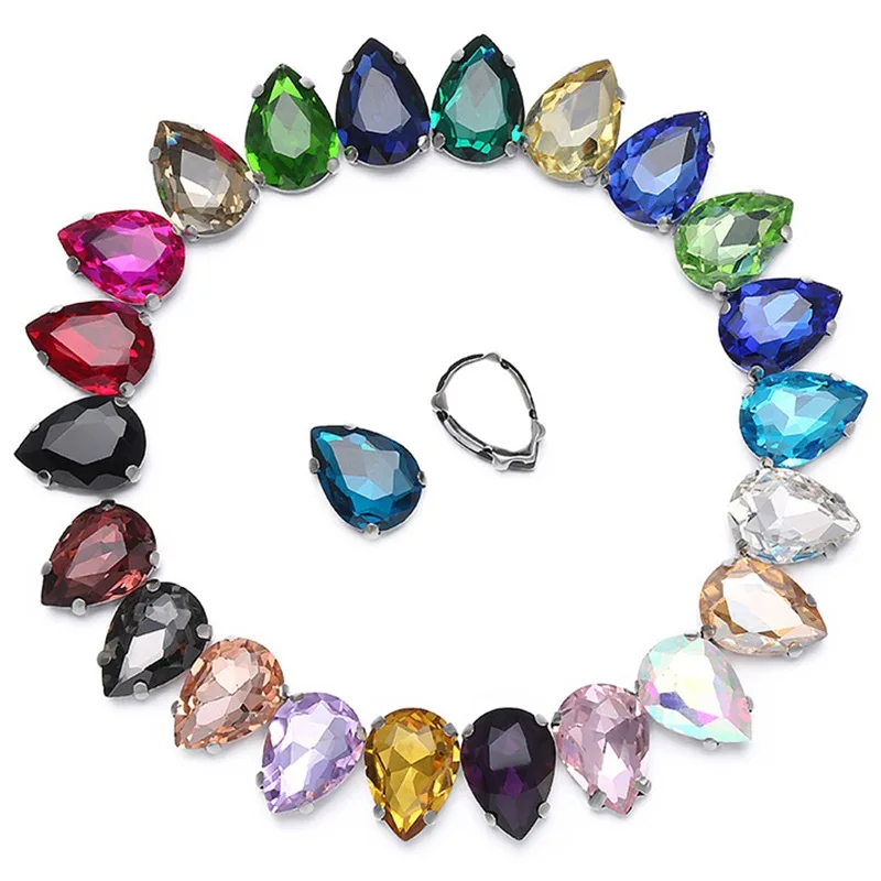 

Teardrop Shape 7x10mm 10x14mm 13x18mm 18x25mm 20x30mm Sew On Crystal Glass Claw Cup Rhinestones Beads For Jewelry Making