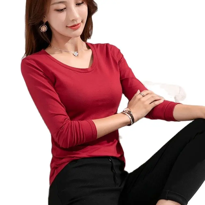 Женская облегающая футболка, хлопковая рубашка с длинным рукавом, тонкий красный топ
Женская облегающая футболка, хлопковая рубашка с длинным рукавом, тонкий красный топ