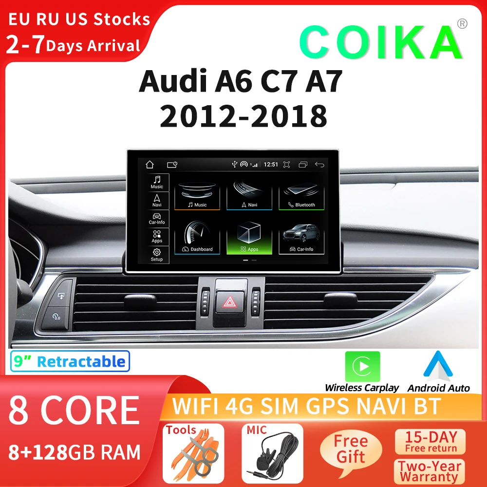 

8 Core Android 12 System Car Multimedia Stereo For Audi A6 C7 A7 2012-2018 WIFI 4G 8+128GB RAM Carplay IPS Touch Screen GPS Navi