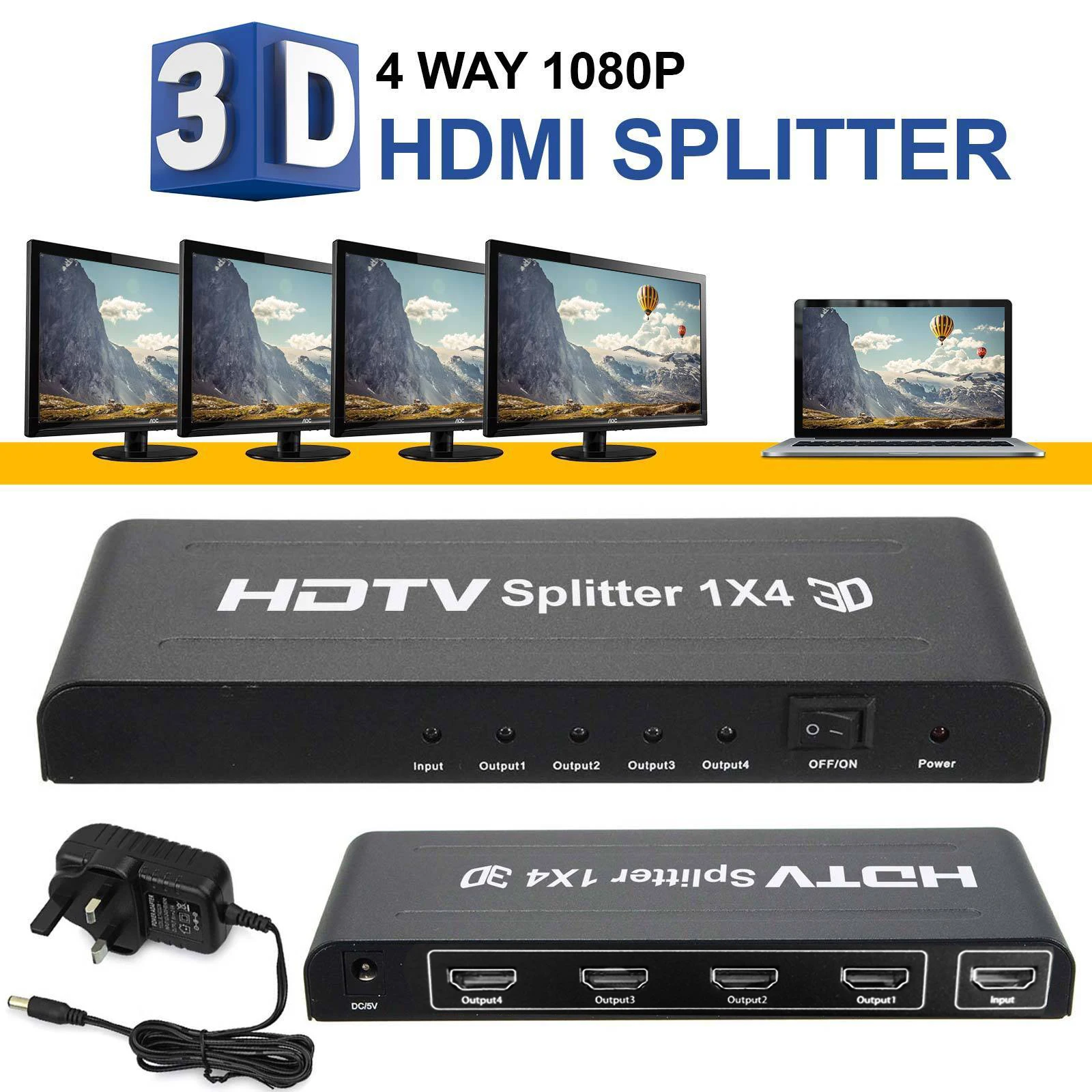 1080P 4 Way HD HUB 3D HDMI-compatible Splitter 1x4 Amplifier Switcher For HDTV Converter UK
1080P 4 Way HD HUB 3D HDMI-compatible Splitter 1x4 Amplifier Switcher For HDTV Converter UK