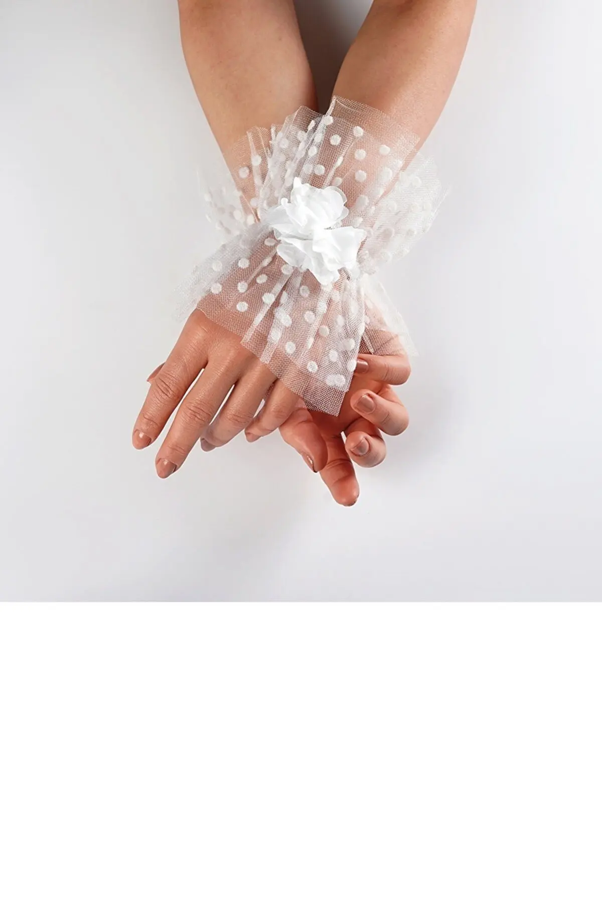 

White Polka Dot Wrist Bridal Gloves Lace Mesh Bridal Transparent Elegant Fishnet Silk Tulle Guipure