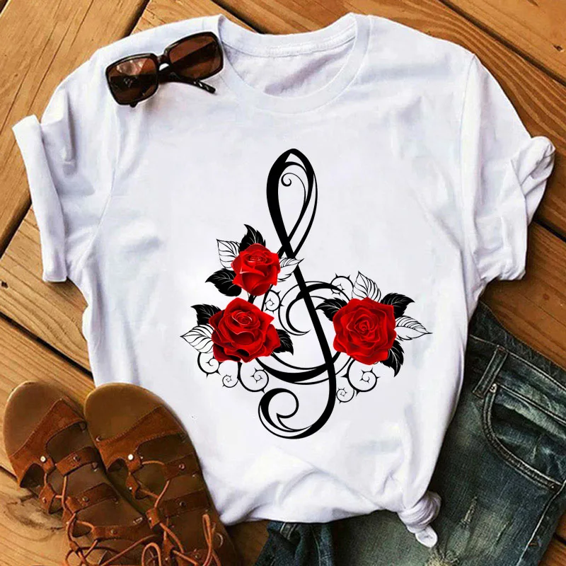 Fashion Women T Shirt Red Rose Musical Note Printed T Shirt Harajuku Cute Graphic Tee Shirt Female Ladies Casual Tops Clothing
Fashion Women T Shirt Red Rose Musical Note Printed T Shirt Harajuku Cute Graphic Tee Shirt Female Ladies Casual Tops Clothing