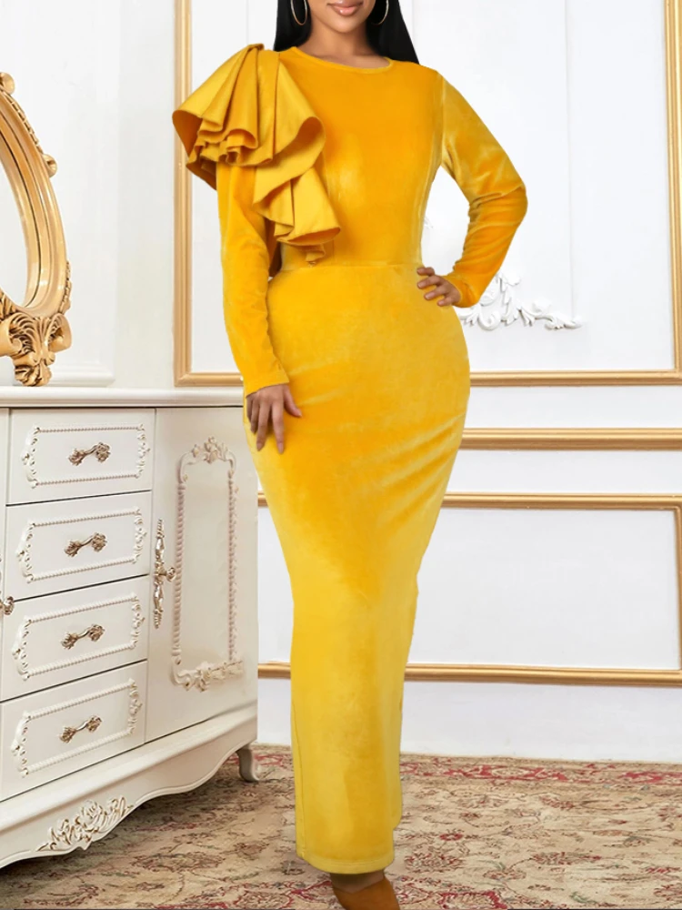 AOMEI Velvet Long Sleeve Dress Women Bodycon Christmas Party Home Coming O Neck Ruffles Slim Long Elegant Evening Event Autumn
AOMEI Velvet Long Sleeve Dress Women Bodycon Christmas Party Home Coming O Neck Ruffles Slim Long Elegant Evening Event Autumn