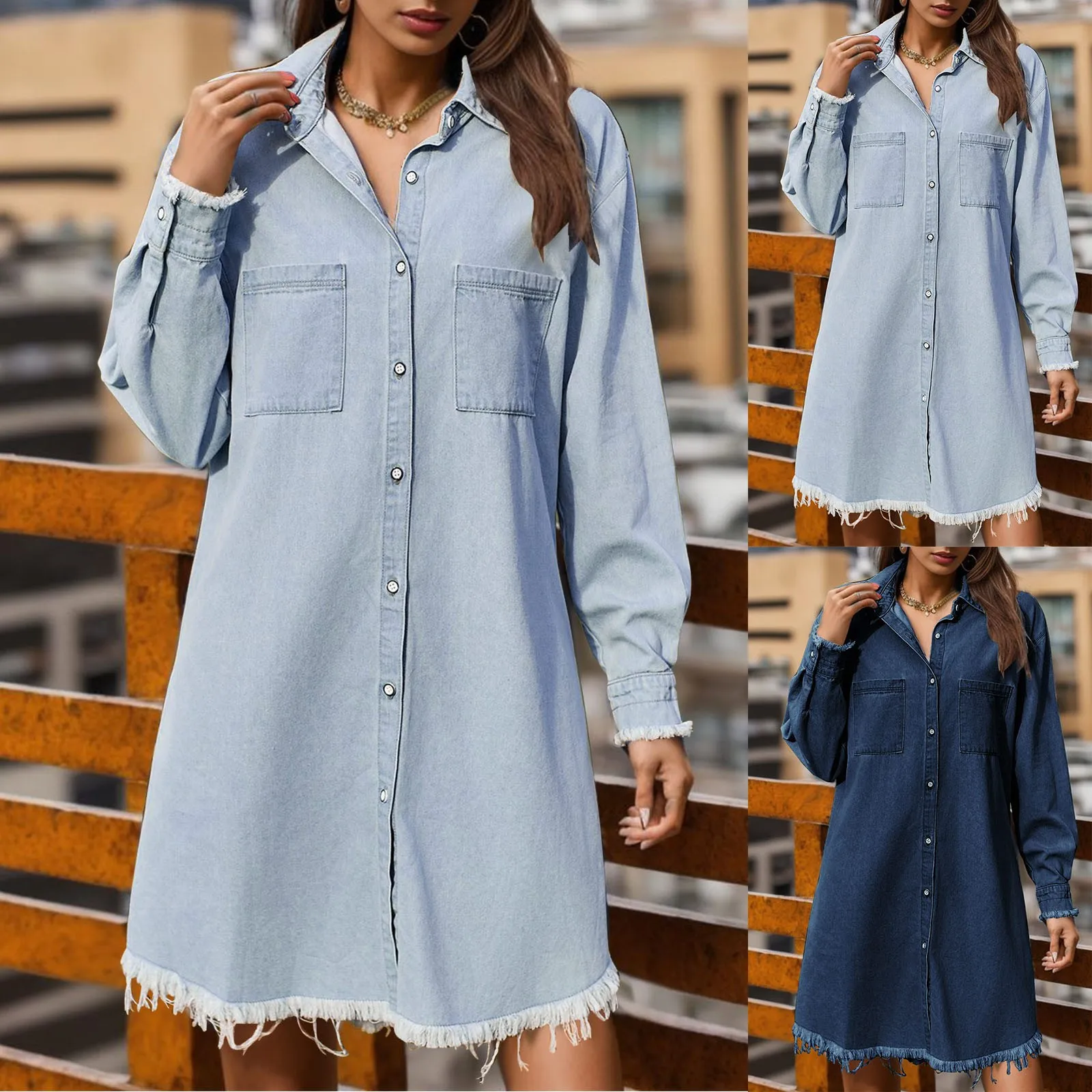 Женское джинсовое платье на пуговицах, повседневное свободное винтажное платье из потертого денима с длинным рукавом и отложным воротником
Женское джинсовое платье на пуговицах, повседневное свободное винтажное платье из потертого денима с длинным рукавом и отложным воротником
