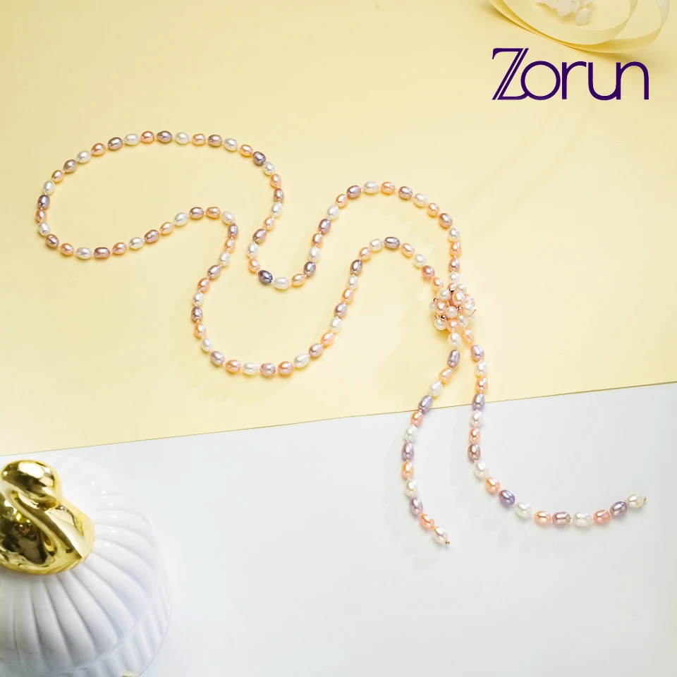 

Zorun Natural Freshwater Drop Pearls 6-7MM Long Sweater Chain 100cm Necklace Jewelry Fine for Women New Design Good Sales