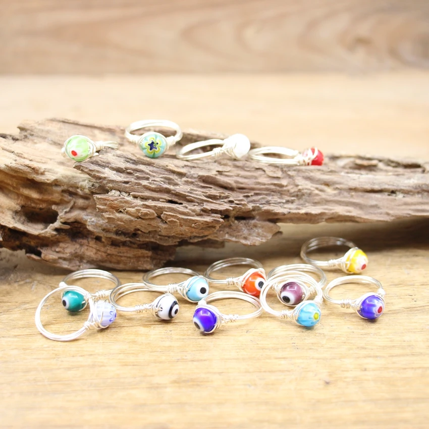 Evil Eye Lampwork Round Bead Silver Wire Wrapped Rings Coloured Glaze Glass Finger Ring Women Party Wedding Boho Jewelry,QC4153
Evil Eye Lampwork Round Bead Silver Wire Wrapped Rings Coloured Glaze Glass Finger Ring Women Party Wedding Boho Jewelry,QC4153