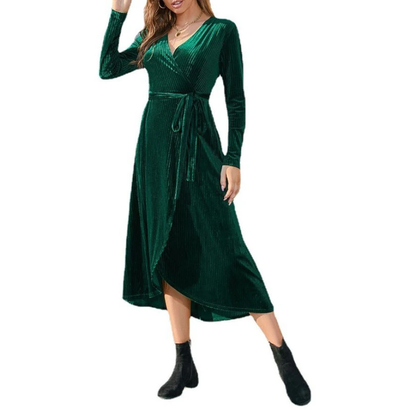Женское бархатное длинное платье, однотонное платье с высокой вилкой, Осень-зима 2023
Женское бархатное длинное платье, однотонное платье с высокой вилкой, Осень-зима 2023