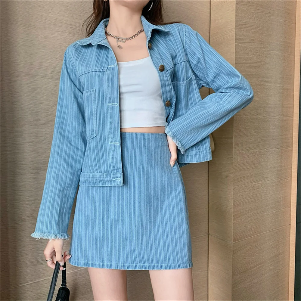 Hzirip Stylish Women Sets Denim Stripes Autumn Coats Vintage Slim Sexy Chic Work Wear Jeanswear Mini Skirts Two Pieces Suits
Hzirip Stylish Women Sets Denim Stripes Autumn Coats Vintage Slim Sexy Chic Work Wear Jeanswear Mini Skirts Two Pieces Suits