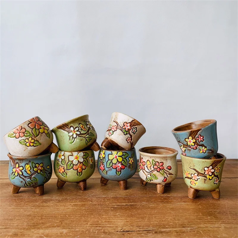 

Простой корейский мясистый цветочный горшок, керамический горшок ручной росписи для свежего пальца, грубая керамика, Проницаемый горшок, Персиковое яйцо, цветок