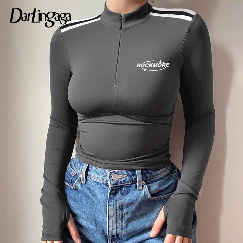 Darlingaga Harajuku Stripe Stitch Fitness Female T-shirt Zipper Spring Autumn Long Sleeve Tee Stand Collar Sporty Chic Tops New
Darlingaga Harajuku Stripe Stitch Fitness Female T-shirt Zipper Spring Autumn Long Sleeve Tee Stand Collar Sporty Chic Tops New