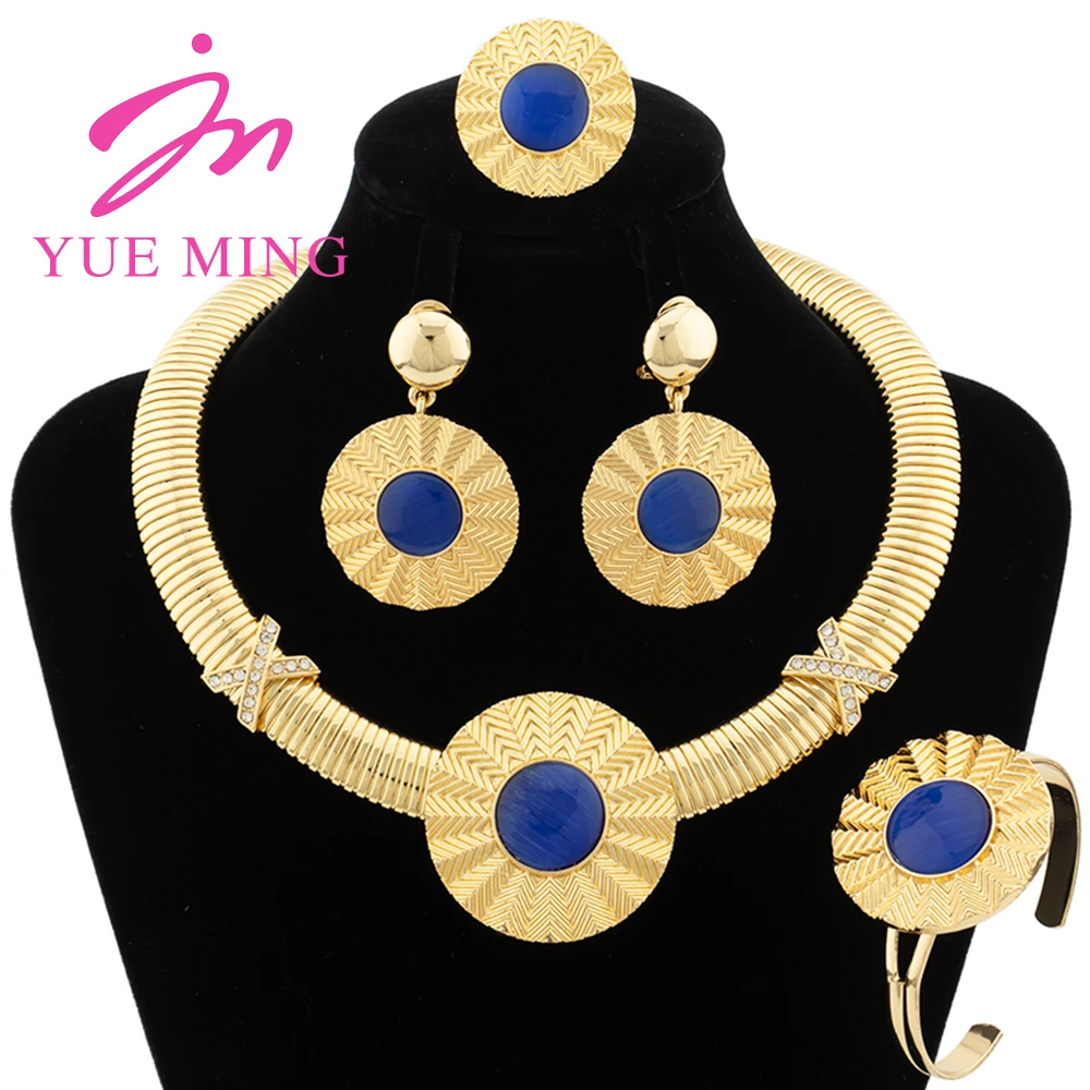 Gold Plated Jewelry Set Brazilian Dubai Women Wedding Party Banquet Jewelry Colored Zircon Pendant Necklace Earring Bangles Ring
Gold Plated Jewelry Set Brazilian Dubai Women Wedding Party Banquet Jewelry Colored Zircon Pendant Necklace Earring Bangles Ring