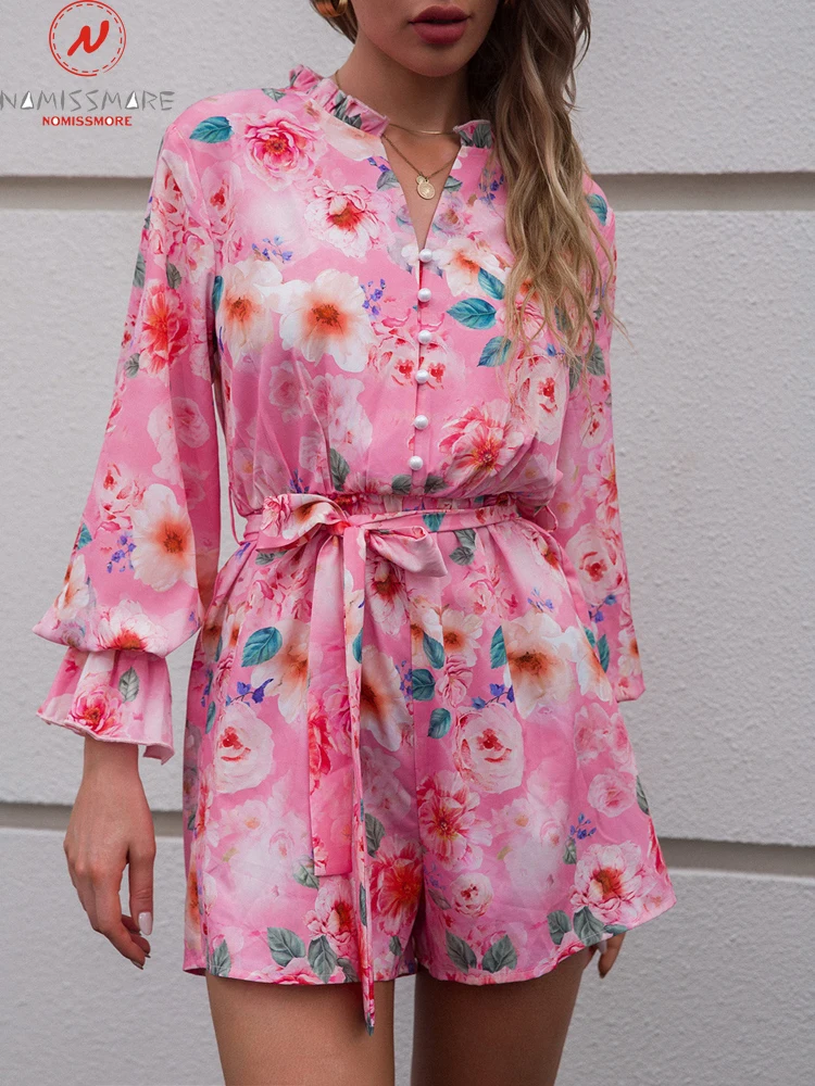 England Style Women Summer Print Playsuits Single-Breasted Design Bandage Decor V-Neck Short Sleeve Mid Waist Slim Jumpsuits
England Style Women Summer Print Playsuits Single-Breasted Design Bandage Decor V-Neck Short Sleeve Mid Waist Slim Jumpsuits