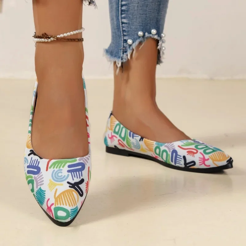 

Балетки женские из ПУ кожи, заостренный носок, плоская подошва, без застежки, повседневная выразительная обувь, разноцветные осенние туфли, 2023