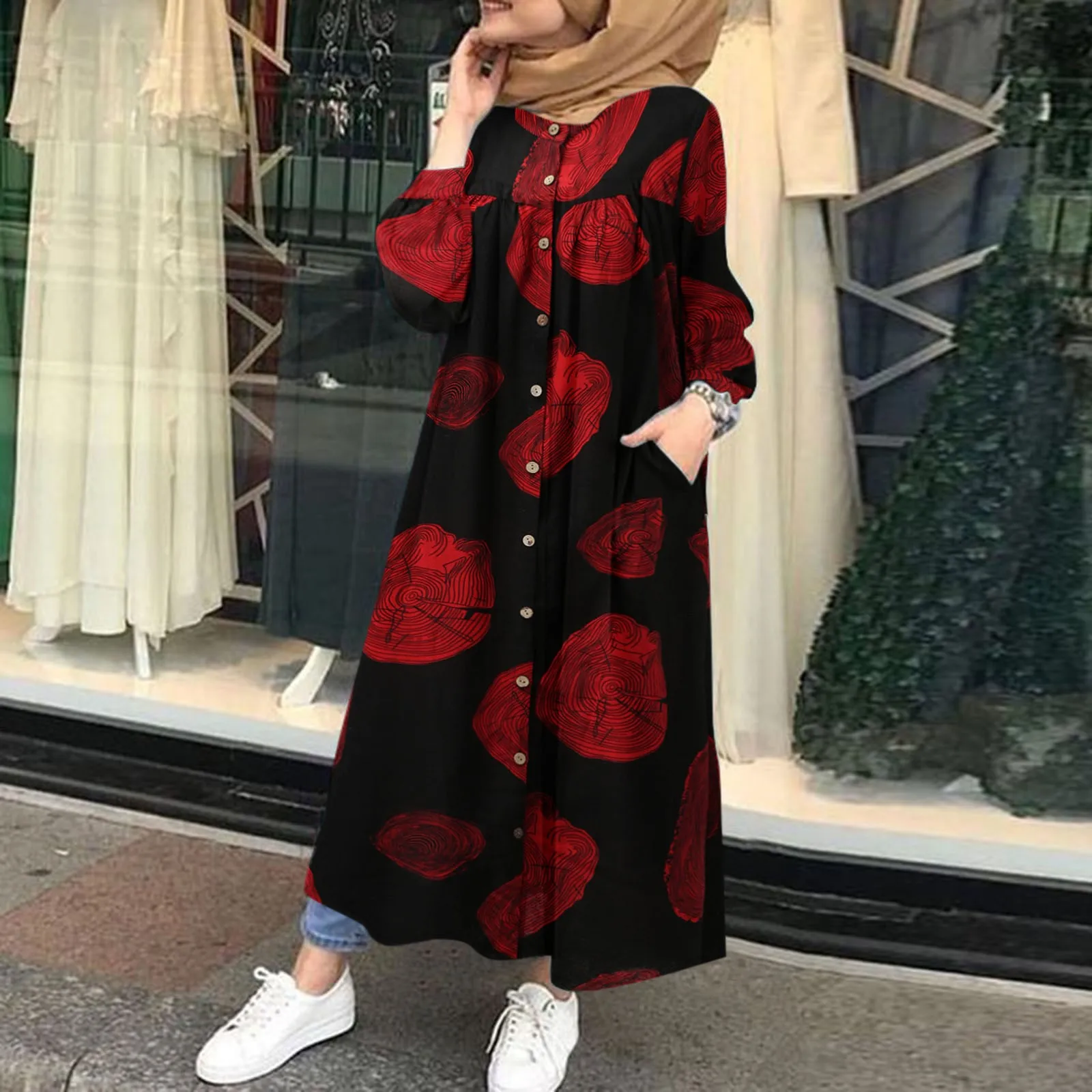 Женское Повседневное Платье с принтом, винтажное свободное Платье с V-образным вырезом и длинным рукавом, удобное высококачественное модно... 
Женское Повседневное Платье с принтом, винтажное свободное Платье с V-образным вырезом и длинным рукавом, удобное высококачественное модно...