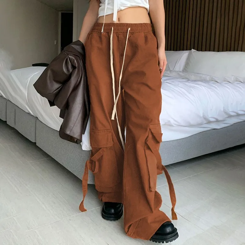 

Новое поступление, Модные свободные брюки в Корейском стиле, мешковатые брюки-карго с низкой талией для женщин, брюки в стиле панк и уличном стиле для женщин