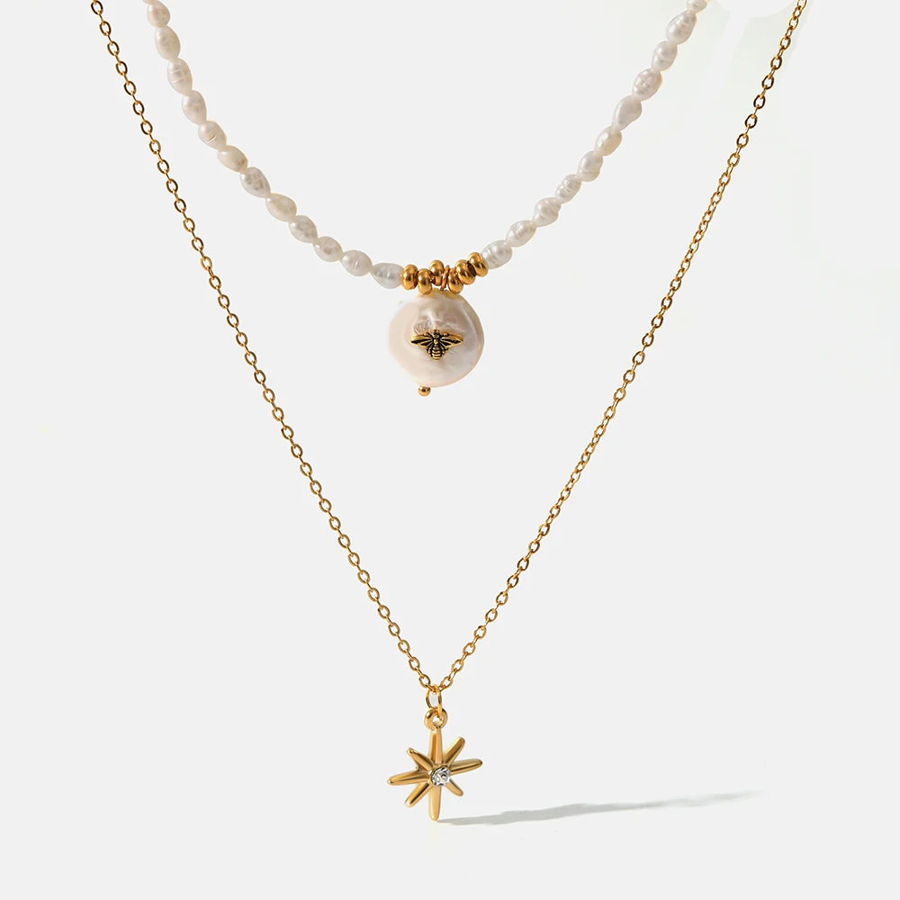 Double Layer Natural Pearl Zirconia Pendant Necklaces For Women 18 K Gold Metal Stainless Steel Necklace New Design Jewelry Gift
Double Layer Natural Pearl Zirconia Pendant Necklaces For Women 18 K Gold Metal Stainless Steel Necklace New Design Jewelry Gift