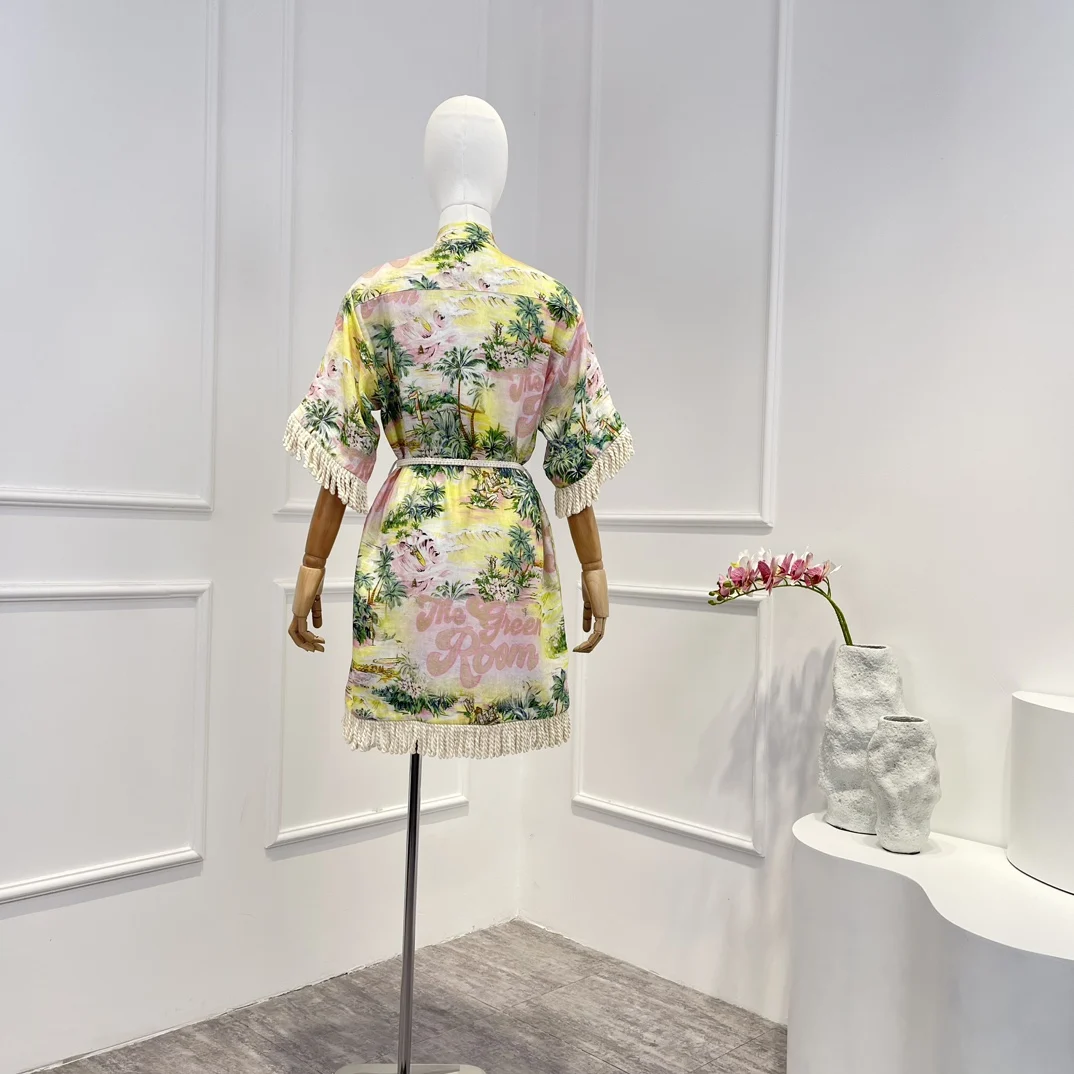 2023 New Tassel Spring Summer High Quality Beach Style Tree Printing Half Sleeve Buttons Belt Woman Casual Mini Dress
2023 New Tassel Spring Summer High Quality Beach Style Tree Printing Half Sleeve Buttons Belt Woman Casual Mini Dress