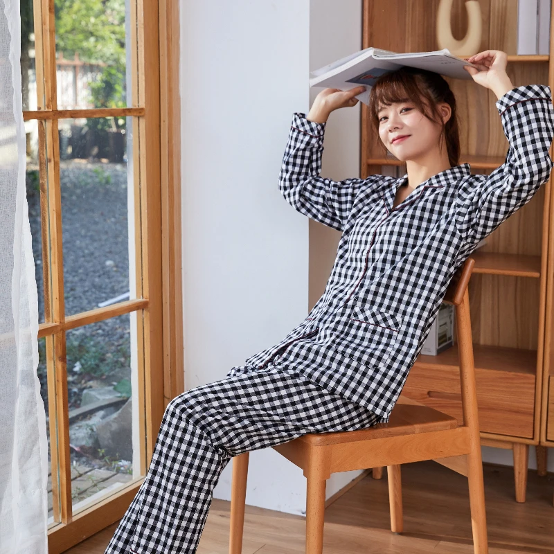 Pajamas Sets Hot Plaid Lapel Casual Commuter Style Sleep Wear Women Early Spring Long-sleeve Cardigan Set Polychrom Home Suit
Pajamas Sets Hot Plaid Lapel Casual Commuter Style Sleep Wear Women Early Spring Long-sleeve Cardigan Set Polychrom Home Suit
