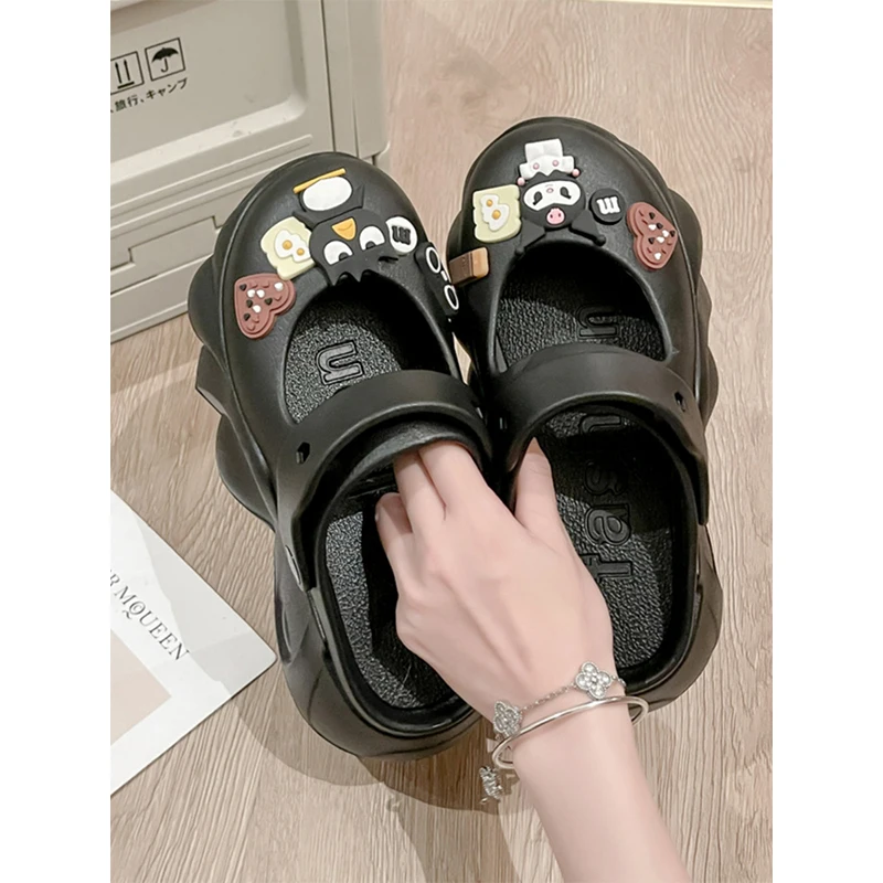 Симпатичные Сандалии Sanrio Kuromi плохие летние тапочки для девушек удобные сандалии