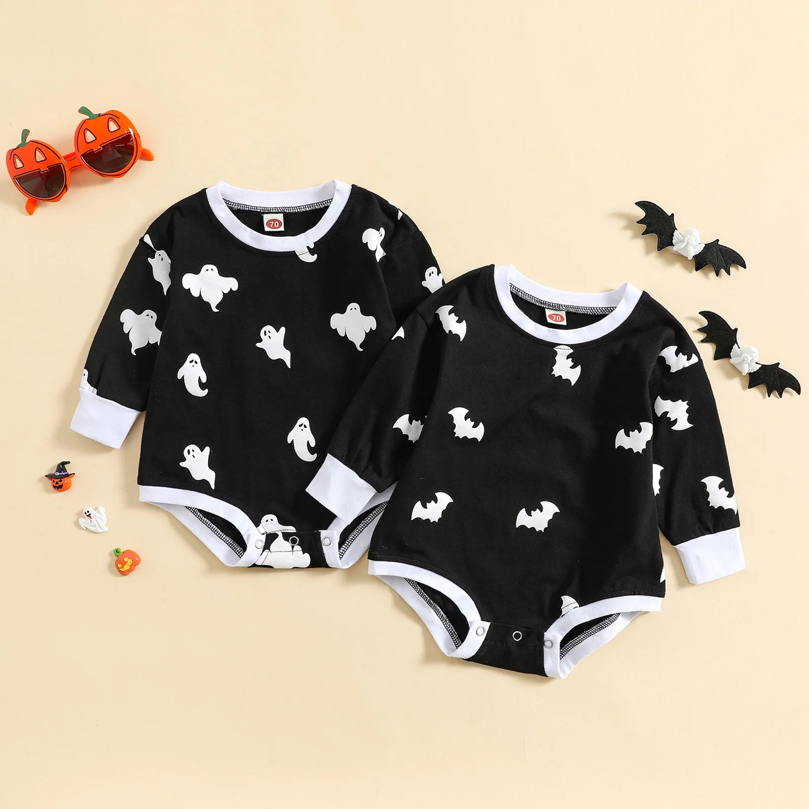 Halloween Infant Baby Romper Lovely Cartoon Ghost Bat Print Long Sleeves Round Neck Jumpsuit for Toddle Boys Girls
Halloween Infant Baby Romper Lovely Cartoon Ghost Bat Print Long Sleeves Round Neck Jumpsuit for Toddle Boys Girls