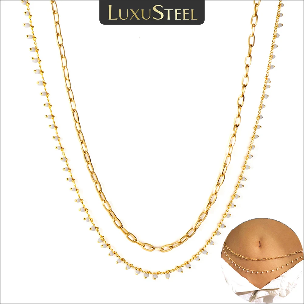 LUXUSTEEL Bohemian White Beads Belly Chains for Women Waist Stainless Steel Gold Plated Double Thin Chain Y2K Body Jewelry
LUXUSTEEL Bohemian White Beads Belly Chains for Women Waist Stainless Steel Gold Plated Double Thin Chain Y2K Body Jewelry