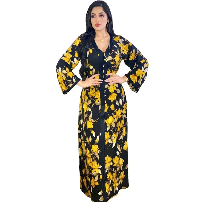 Jalabiya Abayas Muslim Dress Women V Neck Full Sleeve Loose Robes Fashion Floral Print Arab Dubai Islamic Clothing Muslin Dress
Jalabiya Abayas Muslim Dress Women V Neck Full Sleeve Loose Robes Fashion Floral Print Arab Dubai Islamic Clothing Muslin Dress