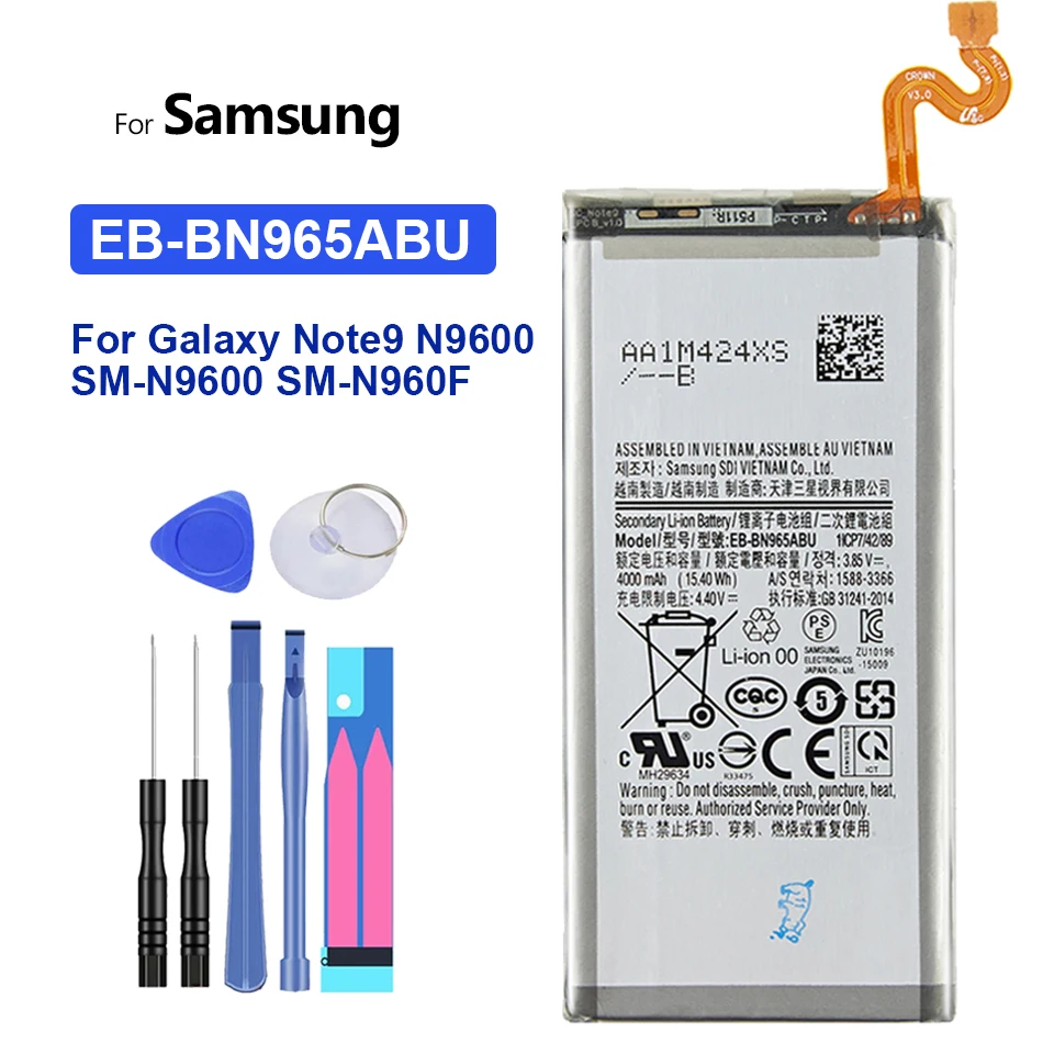

Запасная аккумуляторная батарея для Samsung Galaxy Note9, Note 9, EB-BN965ABU N960F, N960U, N960N, N960W, 4000 мАч, аккумулятор + Инструменты