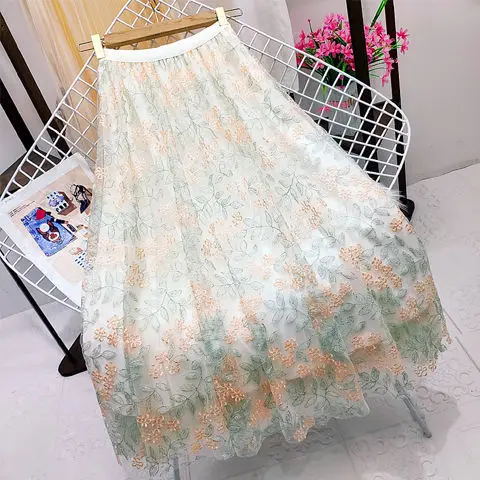 2022 Early Spring Women's Fashion Loose Gauze Skirts Female High Waist A-line Skirts Ladies Floral Embroidered Long Skirts H183
2022 Early Spring Women's Fashion Loose Gauze Skirts Female High Waist A-line Skirts Ladies Floral Embroidered Long Skirts H183