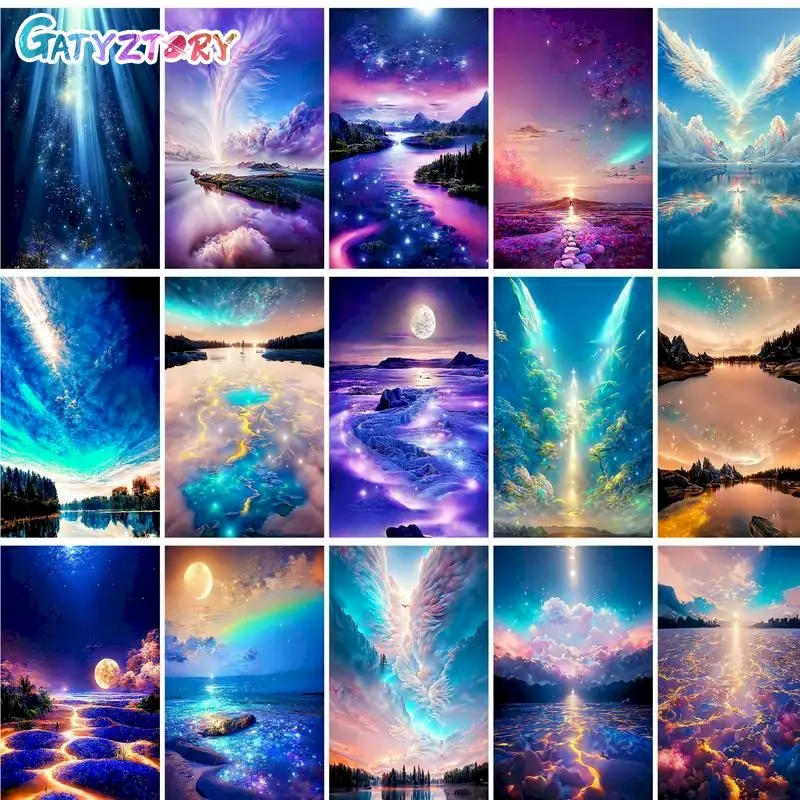 

GATYZTORY Diy Paintings By Number Space Landscape Kits With Frame Oil Painting Starry Sky Scenery Acrylic Paint Home Wall Decor