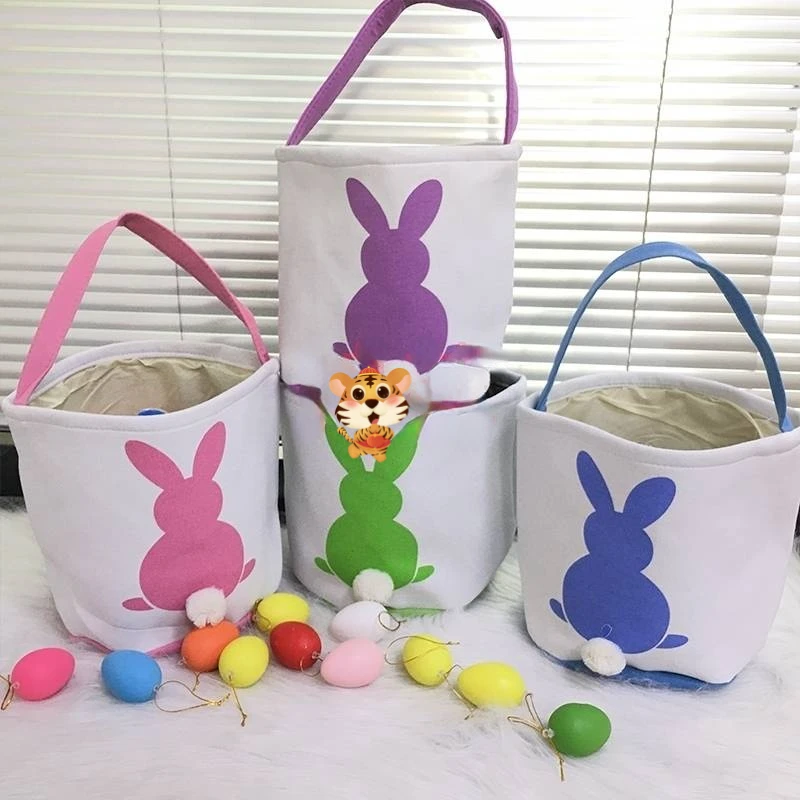 

Cute Easter Bunny Eggs Tote Bag Rabbit Basket for Egg Hunt Creative Home Storage Bag Easter Bucket for Kids Festival Gift Party